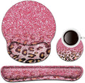 Keyboard Wrist Rest and Mouse Pad with Wrist Support Ergonomic Mouse Pad CoasterEasy Typing Pain Relief Memory Foam Keyboard Mousepad Set Pink Leopard