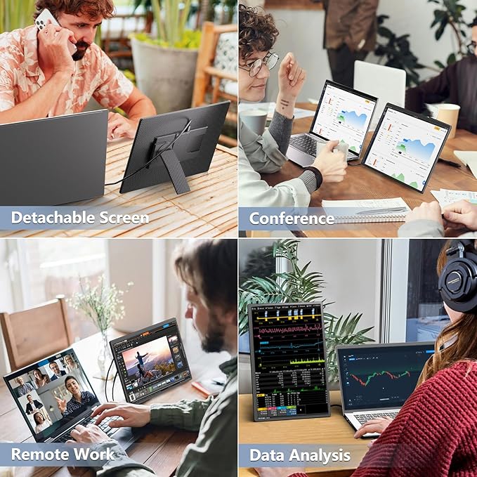 Portable Monitor 16 1200P FHD Laptop Screen Extender Horizontal Vertical Monitors with Detachable Kickstand Built-in Speakers Plug &amp Play Computer Gaming Travel Monitor for Wins Mac Chrome Pho