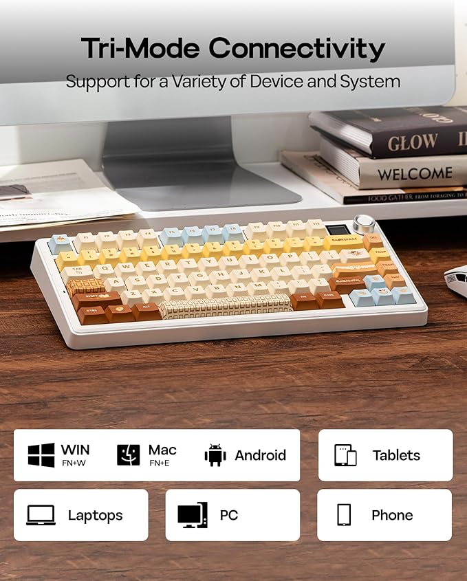 EPOMAKER X Aula F75 MAX Wireless Mechanical Keyboard with TFT Screen and Knob Gasket Keyboard in 75% Layout Hot Swappable Gaming Keyboard for PC/Mac/Linux (Caramel)