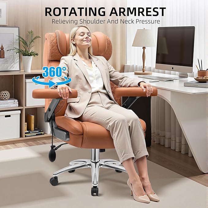 Office Chair 5D Flip Arm Ergonomic Desk Chair with Adjustable Lumbar Support for Back Pain Extra Wide 500LBS Comfy Big and Tall Office Chair Executive Leather Computer Game Chair for Heavy People