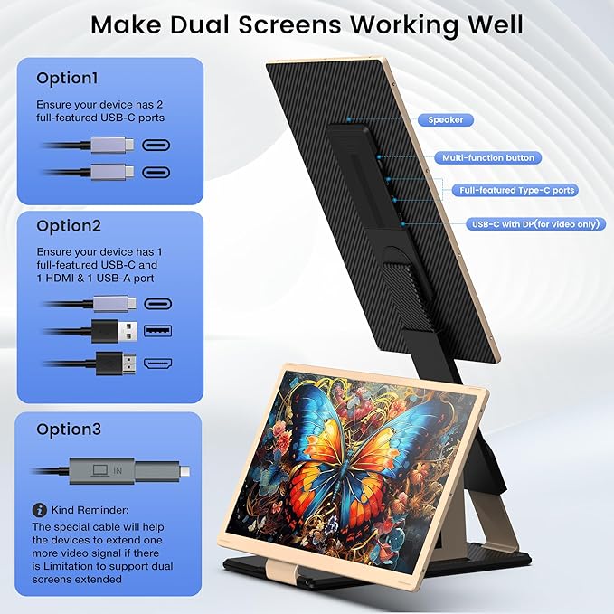 Laptop Screen Extender 15.6'' Laptop Monitor Extender with 86% NTSC FHD 1080P Display Detachable Triple Portable Monitor Compatible with Windows/Mac/DeX/Chrome Also Works with Desktop/Mini PC