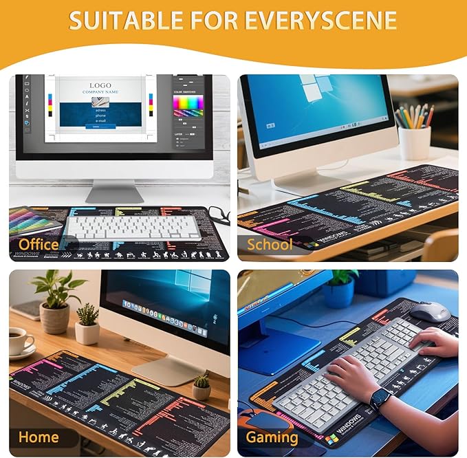 Windows Keyboard Shortcuts Mouse Pad Large Mousepad for PC Windows System Extended Gaming Pad for Mouse and Keyboard High Definition Printing StitchingWashable Anti Slip