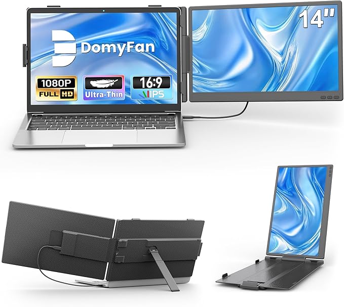domyfan 14 Laptop Screen Extender Ultra-Thin FHD 1080P IPS Dual Portable Laptop Monitor Extender for 13-17 Laptops Plug &amp Play with HDMI/USB-A/Type-C Compatible with Windows Mac Android