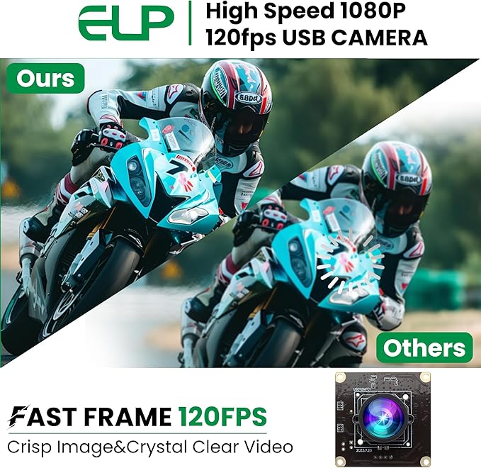 ELP 1080P 120fps USB Camera Module for Computer 11.6mp Lightburn Camera Mini UVC USB2.0 High Speed PC Camera Wide Angle USB Security Web Camera Board for Laptop (100° no Distortion Lens)