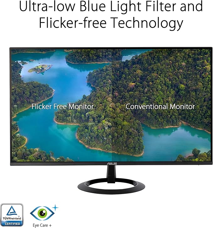 ASUS 24” (23.8-inch viewable) Eye Care Monitor (VZ24EHF) - IPS Full HD (1920 x 1080) Frameless 100Hz Adaptive-Sync 1ms HDMI Low Blue Light Flicker Free Ultra-Slim Profile 3 Year Warranty