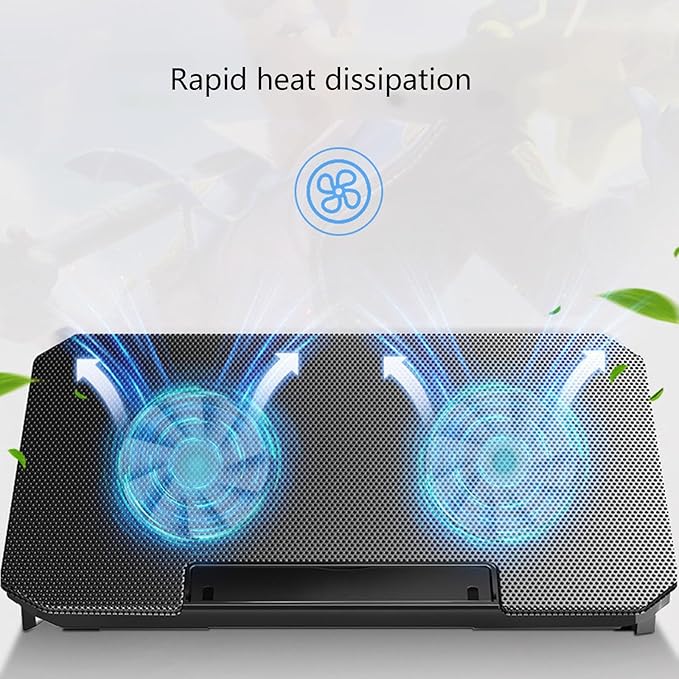 Foldable Adjustable Laptop Cooling Pad with 2 Quiet Fan for Notebook with Adjustable Heights and USB Connection