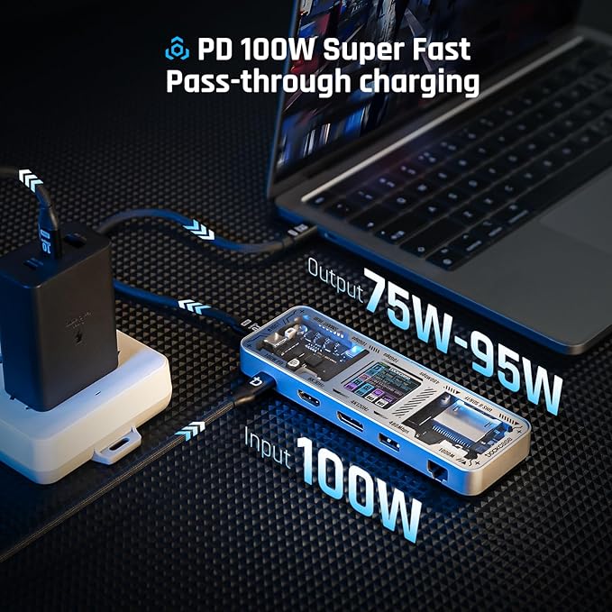 DOCKCASE Explorer Edition USB C Hub (10-in-1) with 4K@60Hz HDMI &amp DP Gigabit Ethernet1 USB-C and 3 USB-A Ports100W Power Delivery UHS-II TF/SD Card Slot for MacBook Air/ProXPSand More