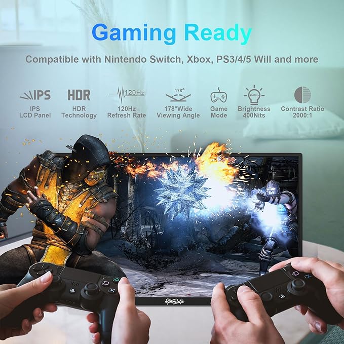 18.5inch Portable Monitor Laptop Monitors 120Hz Travel Gaming Monitor 400Nits HDR FHD Plug&ampPlay Dual Speakers External Screen for PC TabletMacSw-Itch Xbox PS3/4/5 Will