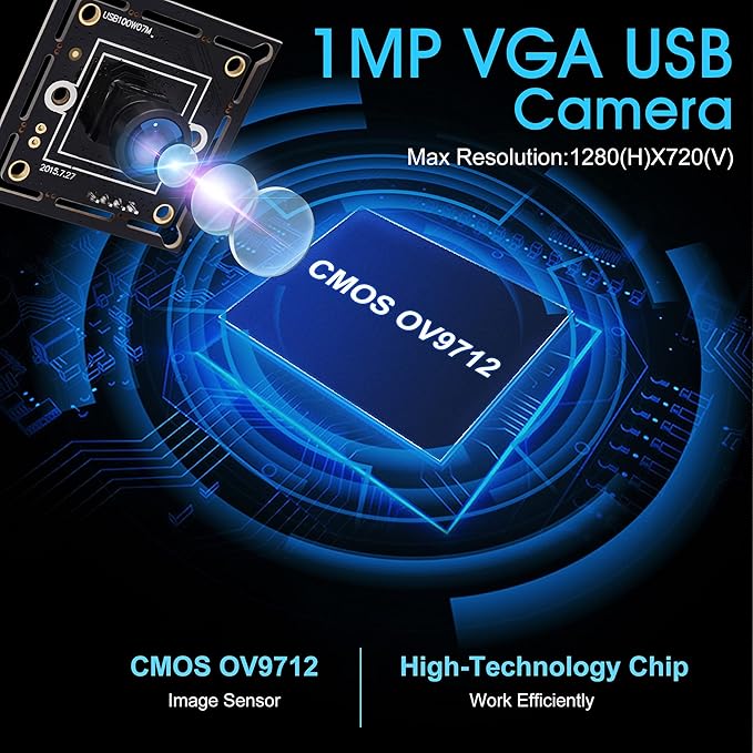 HD High Speed Wide Angle USB Camera Module for Computer 720P 30fps Super Mini UVC USB2.0 Webcam Board with 120degree No Distortion Lens CMOS OV9712 Industrial CCTV PC Camera for Linux Mac Android
