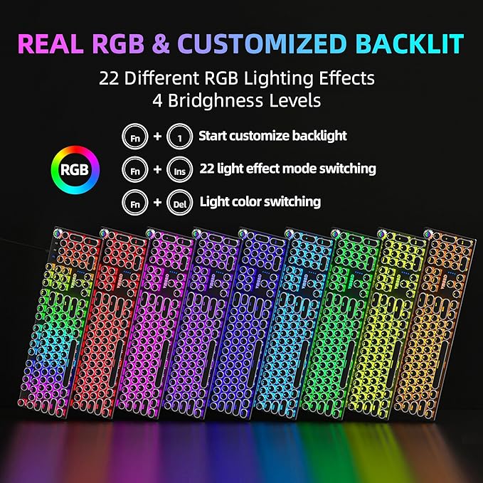 K968 Retro Typewriter Mechanical Gaming Keyboard - RGB Backlit Wired with Blue Switches Media Control Knob for PC