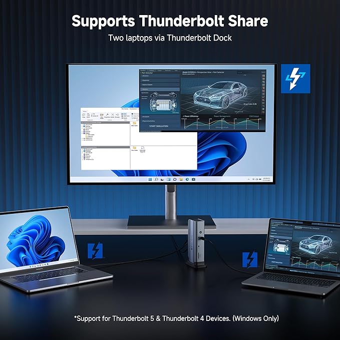 [Intel Certified] Cable Matters 11-in-1 Thunderbolt 5 Dock with Thunderbolt Share 3X Thunderbolt5 Ports 2.5GbE 3X USB 3.2 Ports up to Triple 4K@144Hz on Windows 11 Dual 6K@60Hz on macOS 140W PD