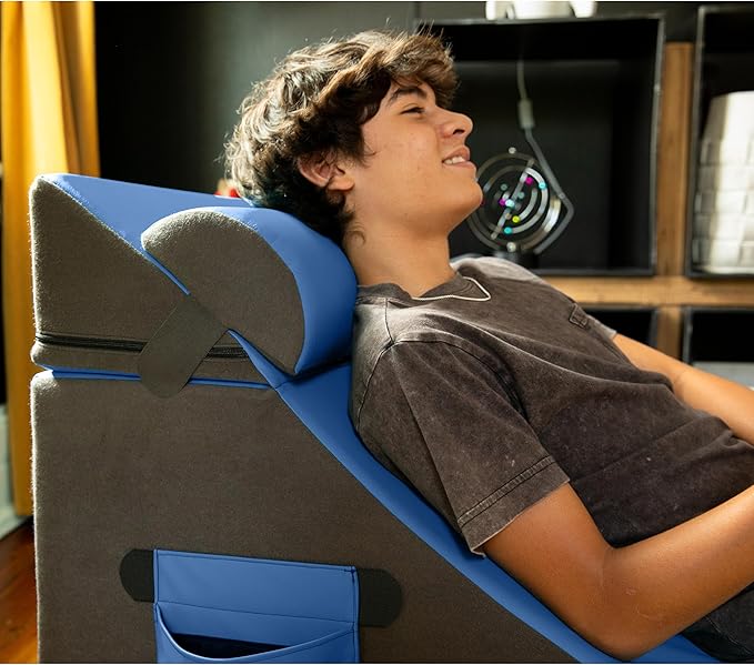 Jaxx Flexx V-Tex Convertible 3 in 1 Gamer Chair Table &amp Ottoman w/Adjustable Headrest &amp Pocket - Vinyl Royal Blue