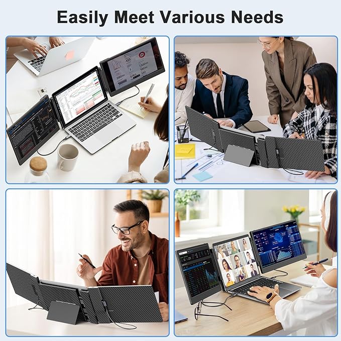 S3 Laptop Screen Extender 14'' Triple Portable Monitor for Laptops Plug and Play 1080P FHD IPS Laptop Monitor Extender for 13''-16.5'' Laptops Compatible with Windows Chrome Switch