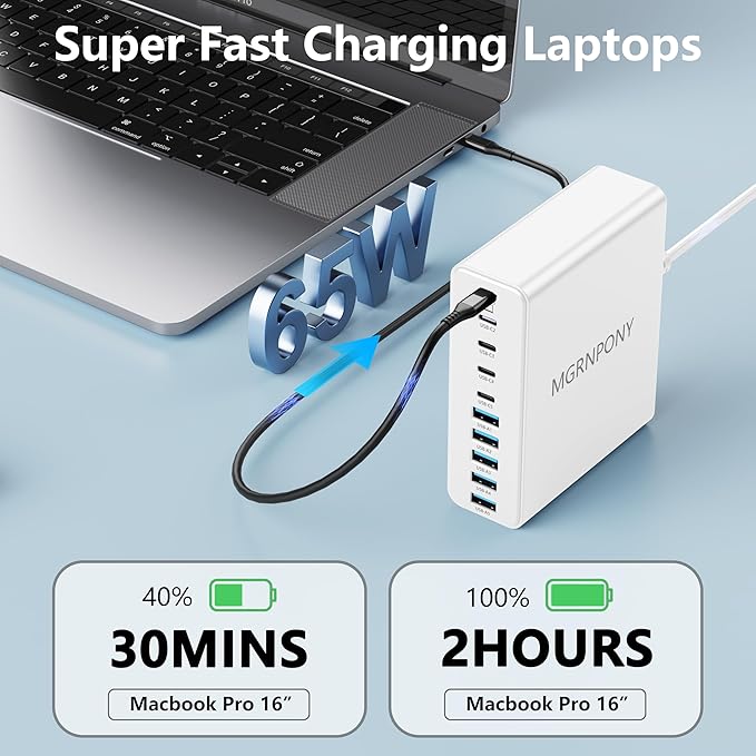 320W USB C Charger Block 10-Port USB C Charging Station GaN III PD 65W Laptop Fast Charger Adapter for MacBook Pro/Air DELL iPad iPhone Samsung Galaxy White