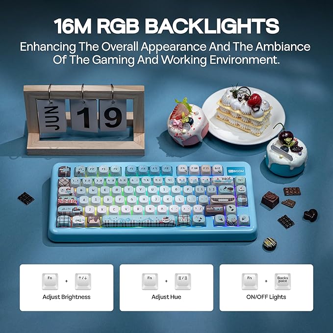 KiiBoom Phantom81 Lite 75% Gasket Mechanical Keyboard QMK&ampVIA Programmable 3 Modes Wireless Gaming Keyboard RGB Backlights ABS Case + UV Tech Hot-Swappable for Windows/Mac/Linux (Blue)