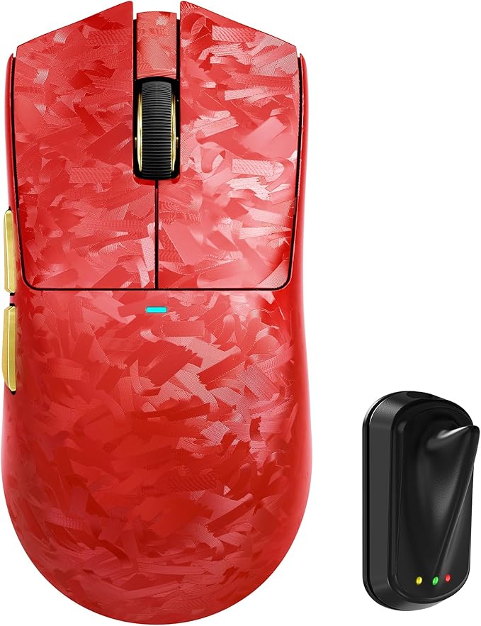 ATTACK SHARK X11 Ultra 8K Carbon Fiber Wireless Gaming Mouse with 42000 DPI-PAW3950 MAX Sensor-59g LightweightNordic 54L15 MCU ChipWired/BT/2.4Ghz100 Million ClicksProgrammable for PC Mac FPS(Red)