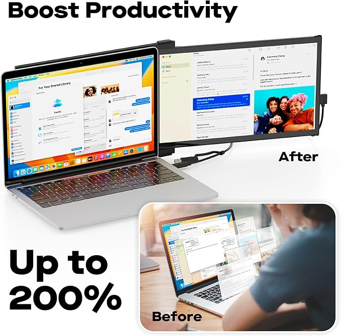 Duex Plus DS Portable Monitor - 2026 Mobile Pixels 13.3 FHD 1080P Laptop Monitor USB Type-C/HDMI Plug and Play Laptop Monitor Extender for 13-14.5 Laptops Windows/macOS/Android/Switch Compatible
