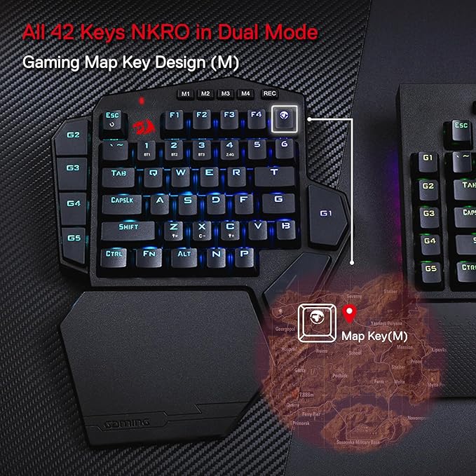 Redragon K585 PRO Wireless One-Handed Mechanical Keyboard 42 Keys 3-Mode RGB 40% Gaming Keypad w/ 7 Onboard Macro Keys Detachable Wrist Support Rechargeable Battery (Blue Switch)