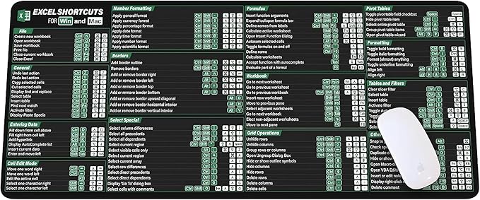 Excel Shortcuts Cheat Sheet Mouse Mat KMH Office Cheatsheet Mouse Pad for Windows Ma.c Excel Large Desk Mat Mousepad Essential Computer Accessories for Study Work and Reference Purposes