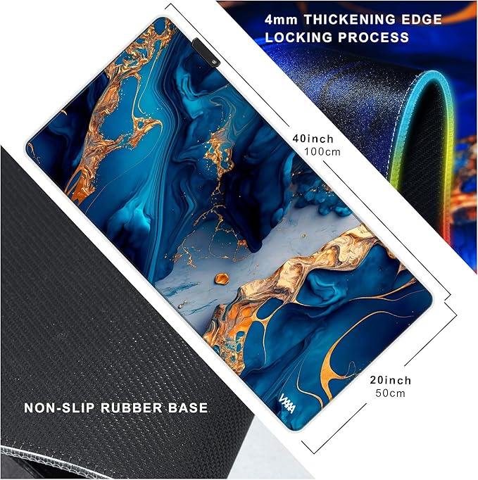 Vyaaa 39.3“ x 19.7”Gaming Large Mouse Pad for Keyboard and Mouse LED Mouse Mat Non-Slip Rubber Base Computer Desk mat Suitable for Lapto Computer Work Gaming(Marble)