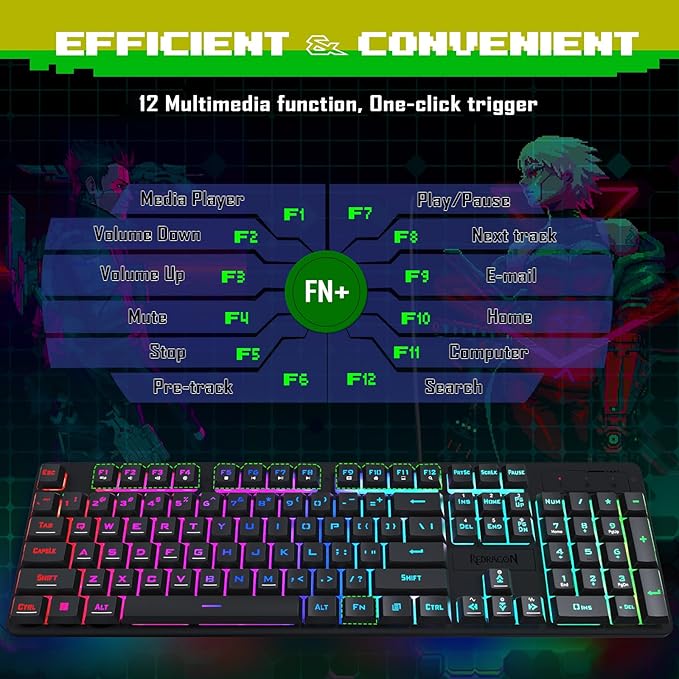 Redragon Updated S107 Gaming Keyboard and Mouse RGB Gaming Keyboard and 10000 DPI Mouse Combo with 25-Key Anti-Ghosting 1K Hz Programmable Mice with Software Plug &amp Play to PC Laptop [Upgrade]