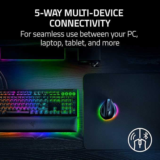 Razer Pro Click V2 Vertical Wireless Mouse: 6 Button Ergonomic Design - One Click AI Prompt - Supports Windows &amp Mac - Multi Device Connectivity via 2.4GHz Bluetooth or USB C Wired Mode - Chroma