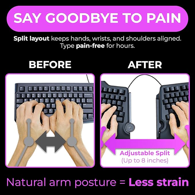 Cloud Nine C989M Ergonomic Mechanical Keyboard for PC - Kailh Tactile Brown Switches - RGB Light Up LED Backlit with USB - Ergo Split Key Board with Macro