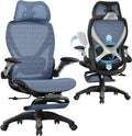 ELABEST X100 Ergonomic Office Chair with Footrest Big and Tall Home Desk Chair with 5D Flip-Up Arms Adjustable 3D Lumbar SupportHigh Back Rolling Computer Chair Swivel Mesh Chairs (Oaxaca Blue)