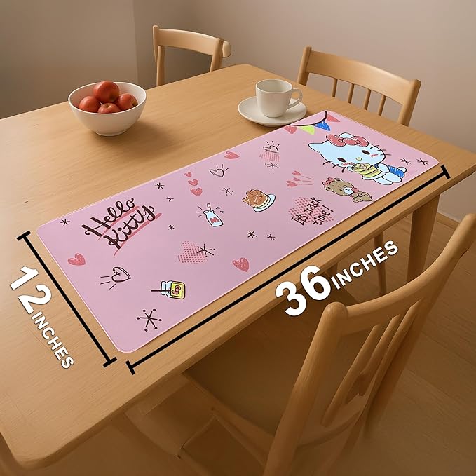 Hello Kitty Mouse Pad | Hello Kitty Placemat | Hello Kitty Room Decor | Kitty Kawaii Gaming Mat | Kawaii Kitty Runner | Girls Place Game Mat | Girls Mouse Pad | Pink | 36 X 12 | Officially Licensed