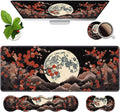 4 in 1 Ergonomic Memory Foam Mouse Pad Wrist Rest Set Large XXL Gaming Desk Pad + Keyboard Wrist Rest + Mouse Wrist Cushion + Coaster for Home Office Study Gaming Moon Peak Flowers