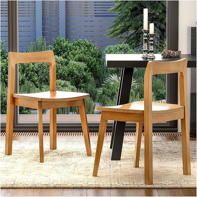 Adjustable Office Computer Chair with Armrest 1pcs Wooden No Armrests Dining Chair for Living Room Kitchen Black/Dark Oak(Black)