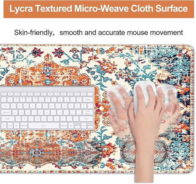 iLeadon Keyboard Mouse Pad Set Large Gaming Mouse Pad + Wrist Rest + Mouse Pad with Wrist Support + Coaster Easy Typing Pain Relief 35.4x15.7in Desk Mat for Home Office Boho