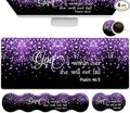 Black Gaming Mouse Pad Extended Large Mouse Pads Ergonomic Memory Foam Keyboard Wrist Rest Support &amp Non-Slip Mouse Wrist Rest for Laptop Desk Writing Pad Purple Glitter Psalm 46:5 Office Desk M
