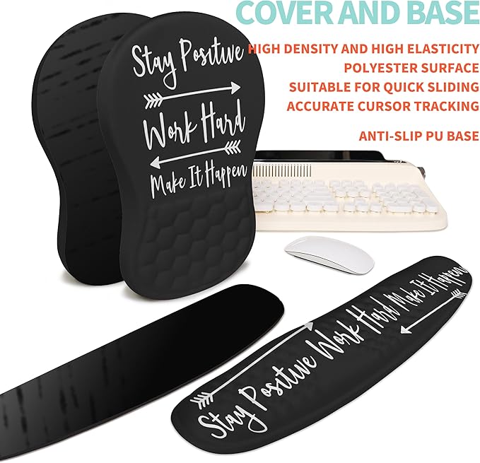 2-in-1 Ergonomic Set Wave Rise Keyboard Wrist Rest and Massage Bulge Slope Mouse Pad Wrist Support Cushion Memory Foam Integrated to Relieve Wrist Pain Stay Positive