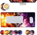 Mouse PadLarge Desk Mat Set 4in1 XL Mousepad + Keyboard Wrist Rest+Mouse Wrist Rest+Coaster with Ergonomic Desk Pad for Home Office Table Computer Cover -Cosmic Wolf Purple Nebula