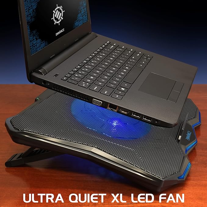 ENHANCE Cryogen 5 Gaming Laptop Cooling Pad Stand - Laptop Cooler with 7 Adjustable Height Settings &amp Dual USB Ports up to 17 inches - 1 Ultra Quiet High Performance LED Fan 800 RPM - Blue