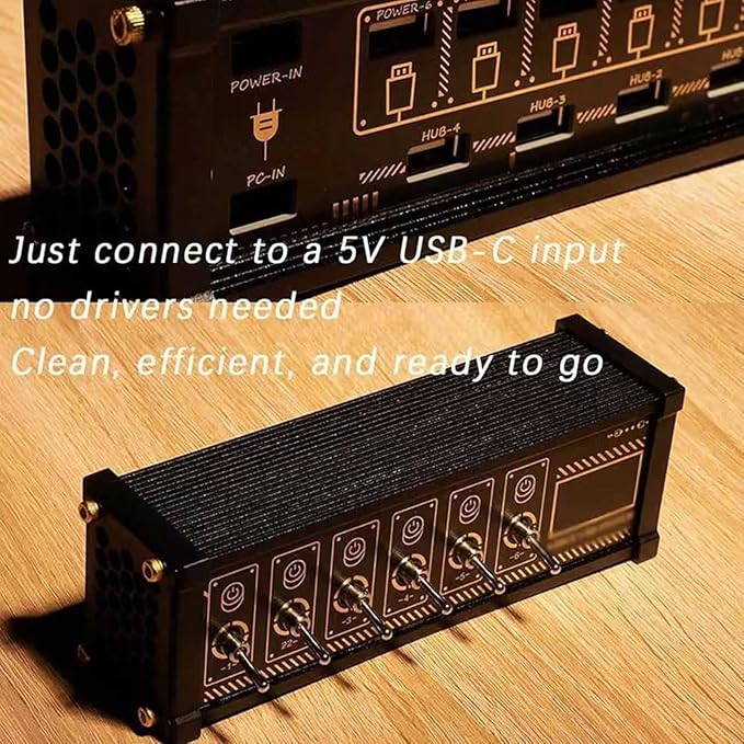 COYEUX 6 Port USB Switcher USB Docking Station Independent Control Button Switch Retro Gold Plating Table Setting Share USB Devices Ideal Gift for Boyfriend