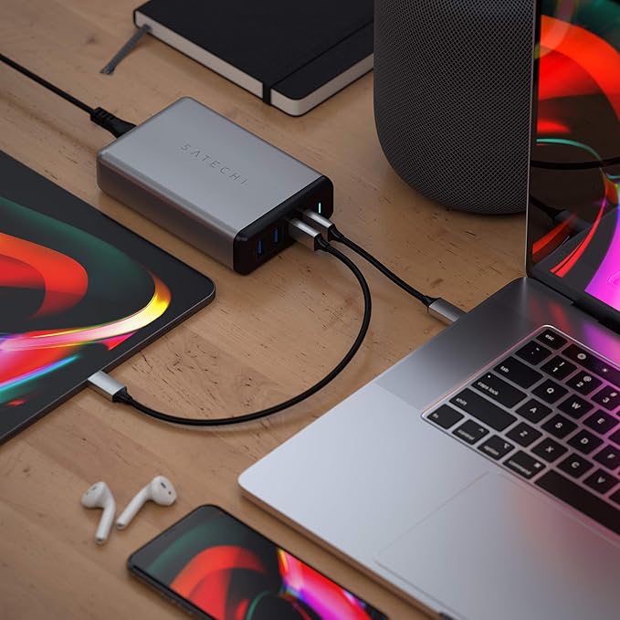 Satechi 108W Pro USB C PD Desktop Charging Station – 2 USBC PD &amp 2 USB A Ports Compatible with 2025/2020/2019 MacBook Pro 2020/2018 MacBook Air M5/M1 iPad Pro/Air iPhone 16 (Pro/Pro Max/Plus -
