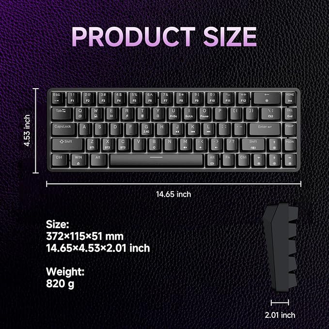 DIERYA DK68 Wireless Mechanical Keyboard 60% Gaming Keyboard with Blue Switch Triple Mode 2.4GHz/USB-C/BT5.0 RGB Backlit Anti-Ghosting Keys 68 Keys Portable Mini Wired Office Keyboard-Black