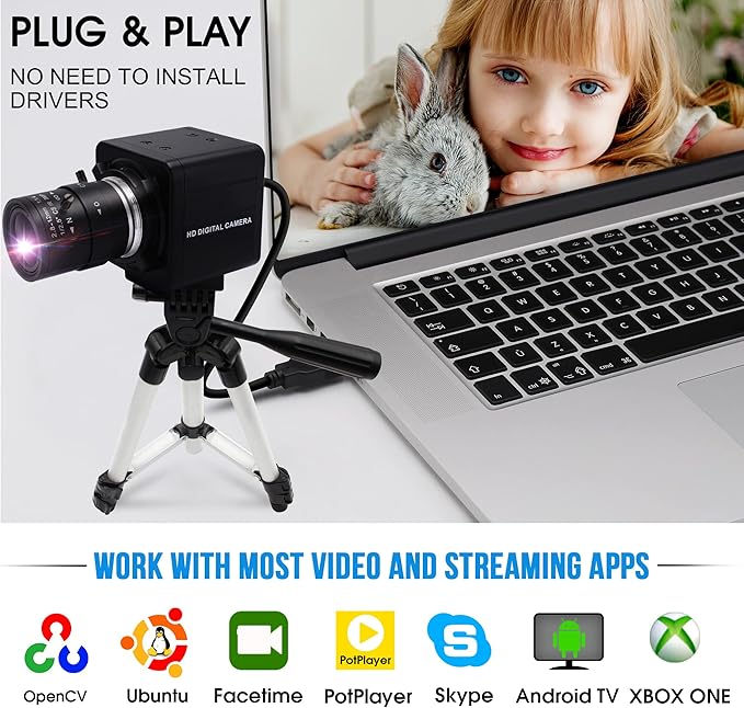 4K USB Camera 2.8-12mm Varifocal Manual Lens Webcam Ultra HD 4X Zoom with IMX317 Sensor for Windows Linux Raspberry Pi Mac OS