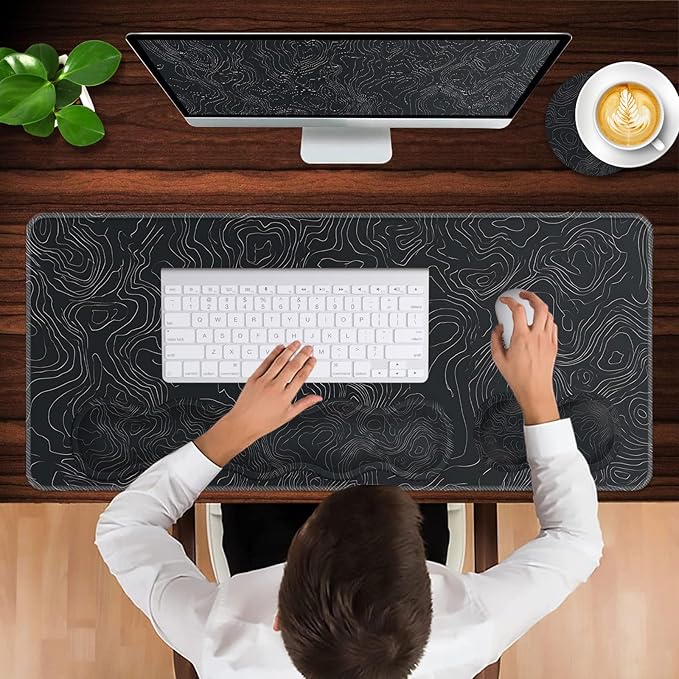 Keyboard Wrist Rest and Mouse Pad with Wrist Support Set Ergonomic CoasterMemory FoamEasy Typing Pain ReliefLarge XL Desk Mat 31.5x 11.8Topographic Contour