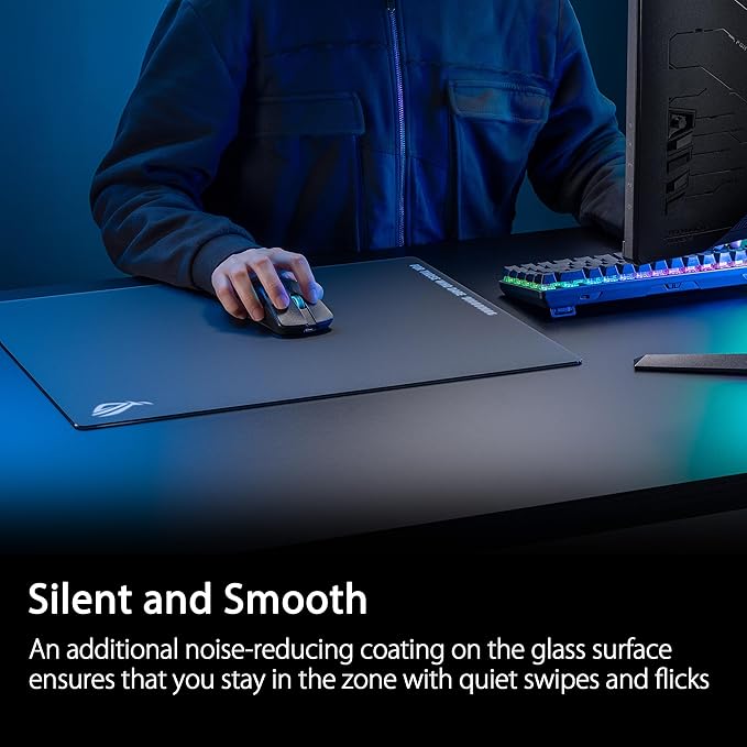 ASUS ROG Moonstone Ace L Glass Gaming Mouse Pad – 19.7” x 15.7” Ultra-Smooth Matte Tempered Glass for Quiet Ultrafast Glides Impact/Scratch Resistant Easy to Clean Anti-Slip Silicone Base - Black