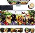 Keyboard Wrist Rest and Mouse Pad with Wrist Support Set Ergonomic CoasterMemory FoamEasy Typing Pain ReliefLarge XL Desk Mat 31.5x 11.8Dog with Butterflies and Flowers