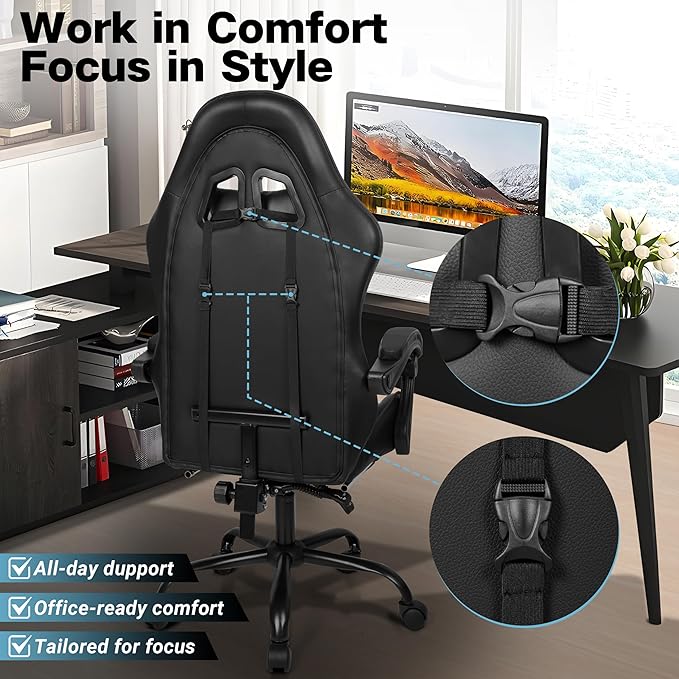 Gaming Chair Ergonomic Computer Chair with Footrest and Lumbar Support Height Adjustable Office Chair with 360° Swivel Seat and Headrest