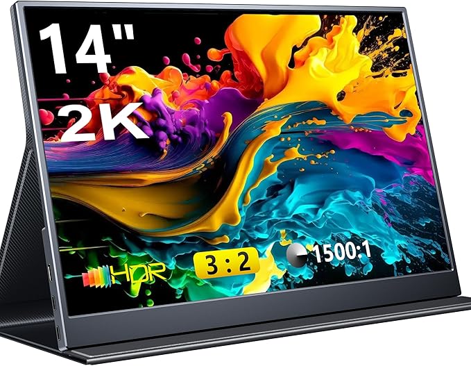 Portable Monitor 14 inch 3:2 QHD IPS Laptop Display Dual USB C HDMI Laptop Screen Extender 2160 * 1440P Gaming Display with 2 Speakers Travel Monitor for Laptop PS4/5 PC Phone Xbox Switch