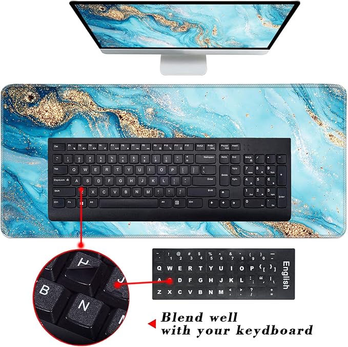 Keyboard Wrist Rest and Mouse Pad with Wrist Support Set Ergonomic CoasterMemory FoamEasy Typing Pain ReliefLarge XL Desk Mat 31.5x 11.8Abstract Marble Texture