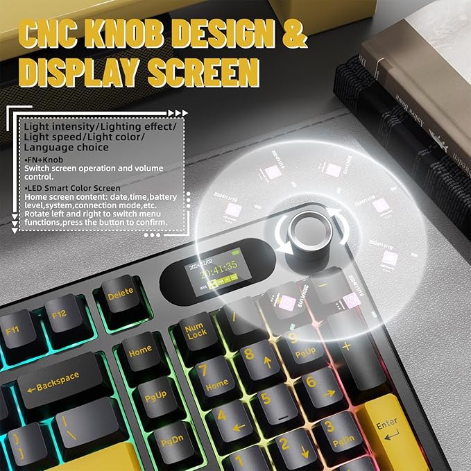 ATTACK SHARK X98PRO Wireless Mechanical KeyboardMulti-Function Knob&ampTFT ScreenTri-Mode BT/2.4G Hz/USB-C Wired KeyboardHot-Swap RGB Backlit4000mAh 98 KeysCloud Drivefor Win/Mac/Linux-Starry B