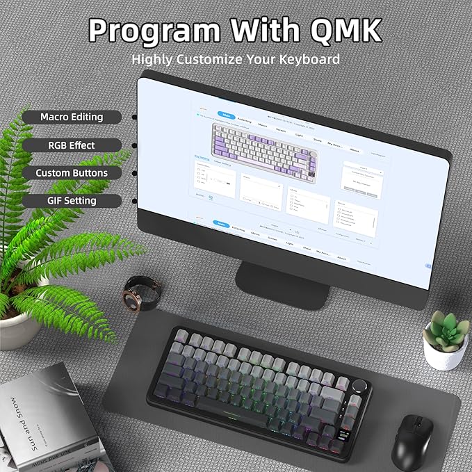 ATTACK SHARK X85PRO 75% Wireless Mechanical KeyboardTFT Smart Display &amp KnobBT/2.4GHz/Wired Gaming KeyboardSide Printed &amp 5 Color PBT KeycapsGasket RGBHot-Swapwith Pro Cable for PC/MAC