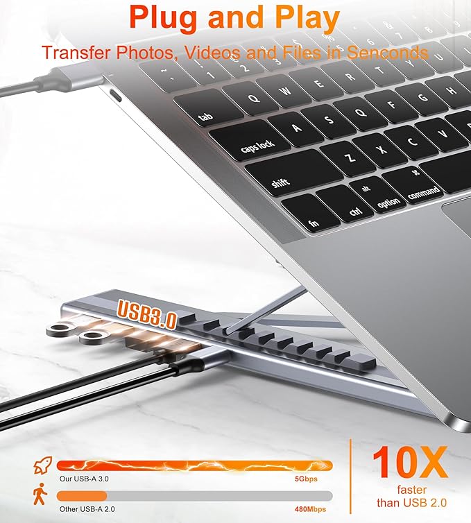 5-in-1 USB C Hub Adjustable Aluminum Laptop Stand 4-Port USB A 3.0 with 5Gbps Data Transfer USB C Hub Docking Station [Charging Not Supported] for MacBookPro/Air/Dell/HP/Lenovo