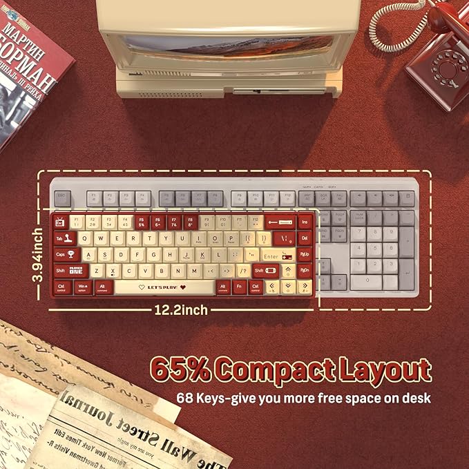 ATTACK SHARK AK680 60% Wired Mechanical Gaming KeyboardHot-SwappableRGB Rainbow BacklitUV Printing and EVA Sound ControlFully Anti-GhostingProgrammableBlue Switch for Windows/Mac Red&ampWhite